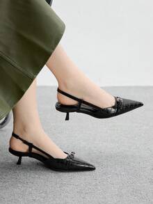 CUCCOO BIZCHIC 女士尖头低跟猫跟鞋黑色舒适通勤办公室日常百搭露跟平底鞋 - 黑色 - 查看 3