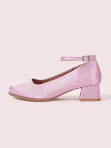CUCCOO DOLLMOD Round Toe Chunky Heel Solid Color Elegant Retro Hollow-Out Women High Heels For Christmas - Pink - View 6