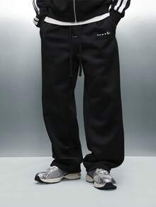 PLAYBOY X SUMWON Wide Leg High Rise Pleated Drawstring Sweatpants With Side Pockets For Casual Winter Loungewear - Black - View 4
