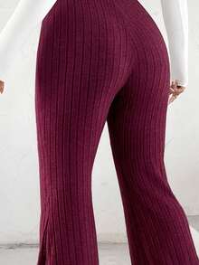 SHEIN EZwear بنطلون ذو ساق واسعة مزود بجيوب باللون الأحمر مقاس كبير الحجم - عنابي اللون - مشاهدة 6