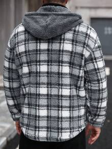 Manfinity CasualCool Men's Plaid Fleece Hoodie, Single-Breasted With Pockets And Drawstring, Versatile For Gatherings, Dates, Home, Office, Vacation, Fade-Resistant And Easy To Clean, Best Gift For Boyfriend Or Husband, Fall/Winter