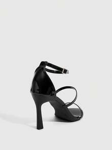 CUCCOO SZL 女士时尚黑色尖头扣环设计高跟凉鞋 - 黑色 - 查看 4