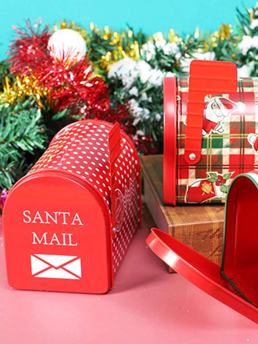 Joivida 1 Piece Of Christmas Decorative Item,Tin Mailbox Box, Wrought Iron Mailbox Can, Gift Cartoon Candy Box