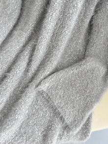 Franclia Women's Elegant Cute Sweet Lady Date Daily Thanksgiving Party Christmas New Year Simple Design Raglan Flared Sleeves Ribbon Tie Bow Solid Color Gray Pullover Floral Yarn Knitted Short Loose Plus Size Sweater Dress, Fall Winter