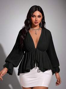 Viva Relle Áo voan nơ gợi cảm cỡ lớn - màu đen - Xem 4