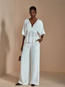 JIAN LASALA High-Waist Slant Pockets Solid Linen Blend Wide Leg Long Pants Women Elegant Autumn Casual Luxury Stylish Clothing Collection White - White - View 3