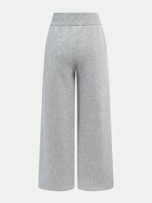 SHEIN Comfortable Casual Solid Color Knit Low Waist Wide Leg Teen Girl Sports Pants, Thermal Lined Winter Sports Pants, Wide Leg Sports Pants, Flared Sports Pants, Fleece Sports Pants - Grey - View 2