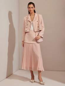 Enchnt Áo khoác blazer ve lệch hai hàng khuy thanh lịch dành cho nữ, mùa thu - Hồng - Xem 3