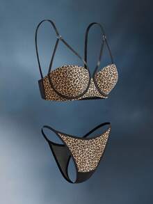 SHEIN 女士豹纹镂空设计舒适内衣套装 - 棕色 - 查看 5