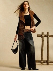 Easelle Chaqueta sin mangas con cremallera y forro térmico con estampado de leopardo, ropa de otoño e invierno para mujeres - Multicolor - Ver 3