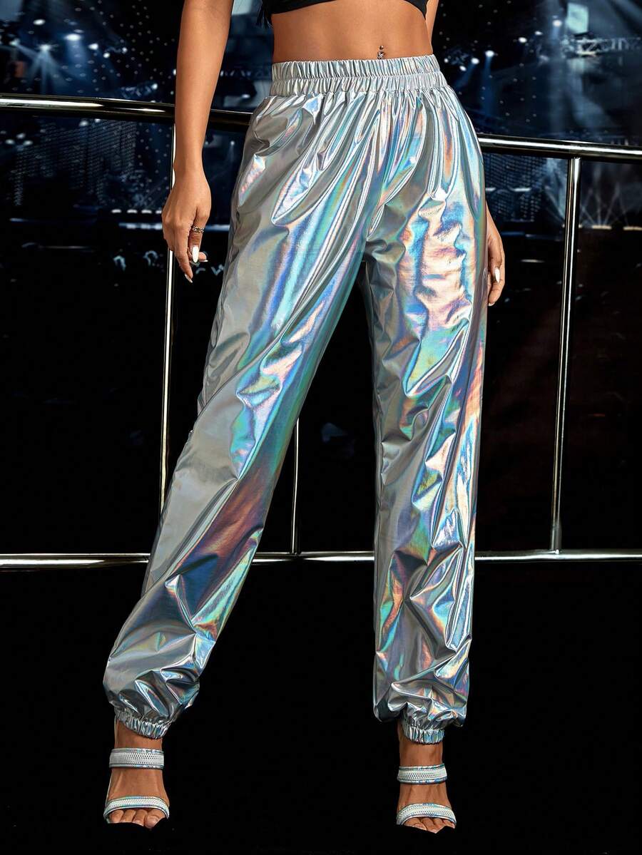 SHEIN Unity 彈性腰帶錐形褲 - 銀色 - 查看 1