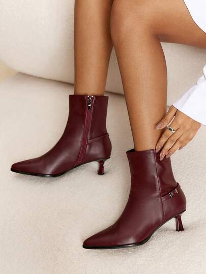 Daringsoles Botas de media caña de punta fina de unicolor para mujer, adecuadas para uso diario en otoño/invierno
