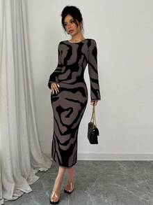 Elenzga Women's Sweater Dress With Flare Sleeves - Mocha Brown - View 5
