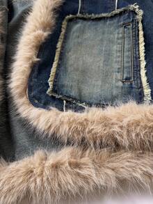 StreetHx 女式仿皮草衬里牛仔夹克 - 藍色 - 查看 7