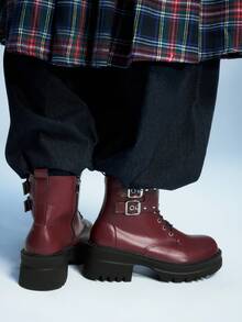 Sugerpunk 女士时尚百搭厚底厚底踝靴 - 紅色 - 查看 5