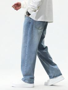 Chillumni Men's Loose Fit Pockets Wide Leg Casual Versatile Jeans Baggy Jeans Men Wide Leg - Light Wash - View 4