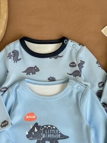 SHEIN Newborn Baby Boy/Girl Cute Cartoon Pattern Knit Long Sleeve Top And Pants Pajama Set - Blue - View 7