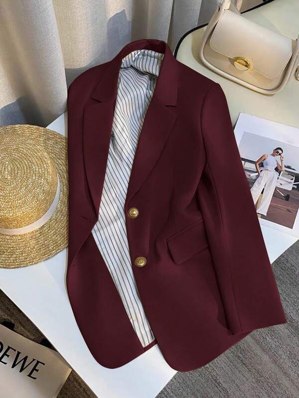 Franclia Cream-Colored Casual Jacket, French Style Spring/Autumn New Arrival, Women's Clothing, Solid Color Thin Blazer