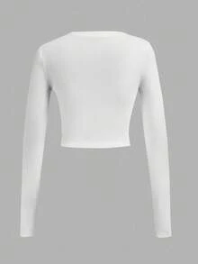 SHEIN EZwear 2 件套休闲简约圆领加厚长袖短款修身女式 T 恤，无胸罩，温暖，舒适别致，修身百搭，运动，适合健身，适合秋季室内日常穿着， - 彩色 - 查看 5