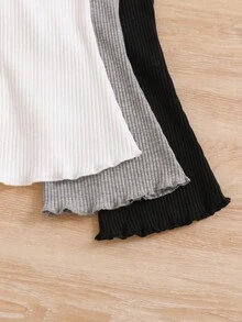 Baby Girl Solid Color Ribbed Ruffle Hem Casual Pants Chic Outfits For Autumn/Winter Fall - Multicolor - View 3