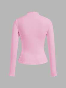 SHEIN EZwear 3件套黑色、粉色、白色休闲简约长袖紧身T恤，秋冬 - 彩色 - 查看 4