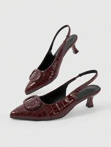 Sleekvia Women's Pointed Toe Buckle Design Fashion High Heel Pumps For Daily Wear - Brown - View 2