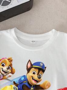 SHEIN | PAW Patrol Young Boy Summer Cute Cartoon Dog Print Short Sleeve T-Shirt Kids Cartoon Shirt Boys Pets T Shirt Boys Cartoon Shirt - White - View 4