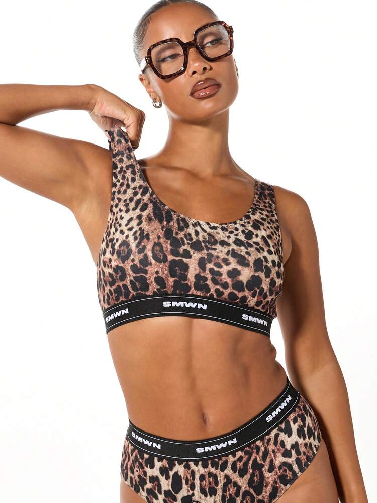 SUMWON WOMEN Leopard Print Scoop Bralette With Brief