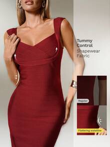 Nuvra Women's Fitted Waist Ribbed Knit Burgundy Midi Bodycon Party Dress
