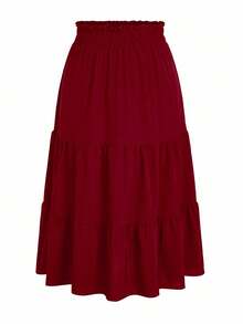 Franclia Valentine Plus Size Women's Solid Color Ruffled Hem Skirt Maxi Women - Burgundy - View 2