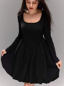 Teenage Girls Casual Street Style Patchwork Sheer Party Snug Fit Floral Mini Dress, Suitable For Halloween, Christmas, Party - Black - View 5