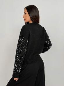 SHEIN MOOSTA Fashionable Sequin Embellished Party Sweater For Women - Black - View 2