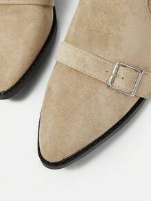 Styleloop Damskie buty z klamrą, szpiczastym noskiem i grubym obcasem, modne i eleganckie - Wielbłąd - Zobacz 5