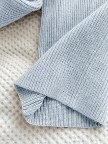 SHEIN Ensemble 2 pièces mignon comprenant un cardigan en tricot à manches raglan avec nœud décoratif et ourlet à volants, et un pantalon en tricot pour bébé fille - Bleu azur - Voir 7