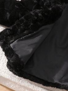 SHEIN Elladie kids Young Girl' Ivory Faux Fur Collar Long Sleeve Jacket, Fashionable, Warm, Versatile, Comfortable Winter Short Coat - Black - View 7