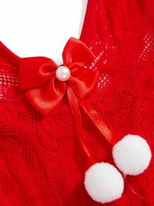 Women's Backless Halter Jumpsuit Lingerie Costume - Red and White - View 4