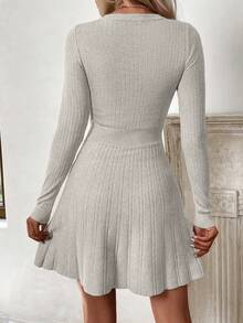 EMERY ROSE 女式纯色圆领长袖修身针织毛衣裙 - 淺灰紫 - 查看 2