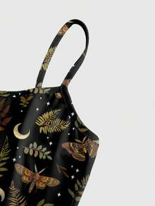 ROMWE Fairycore Gotisch-romantisches Mini-Kleid für Frauen mit Motiven von dunklem Schmetterling, Pflanze, Schmetterling, Mond, Sonne, Stern, Blatt