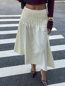 Siren Gaze Women's Elegant Textured Pleated A-Line Skirt, Minimalist Solid Color Winter White