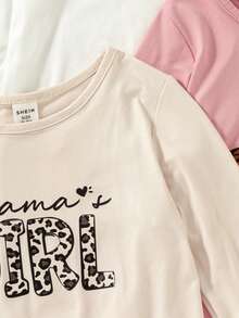 SHEIN 3pcs Girls Letter Print Fitted Long Sleeve T-Shirt, Sweet Casual Versatile All-Match Set, Autumn - Multicolor - View 5