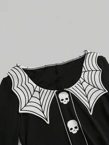 ROMWE Goth Váy ngắn chữ A thêu họa tiết mạng nhện và đầu lâu - màu đen - Xem 3