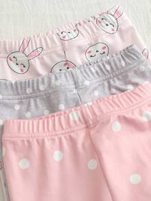 6pcs/Set Baby Girls' Soft & Comfortable Pajama Set, Pink Polka Dot Rabbit Embroidery, Rabbit Ear Decor, Playful & Cute Rabbit Print Home Outfit - Multicolor - View 6