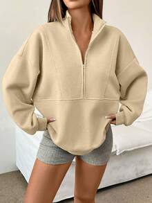 INAWLY 宽松休闲立领半拉链女式连帽衫