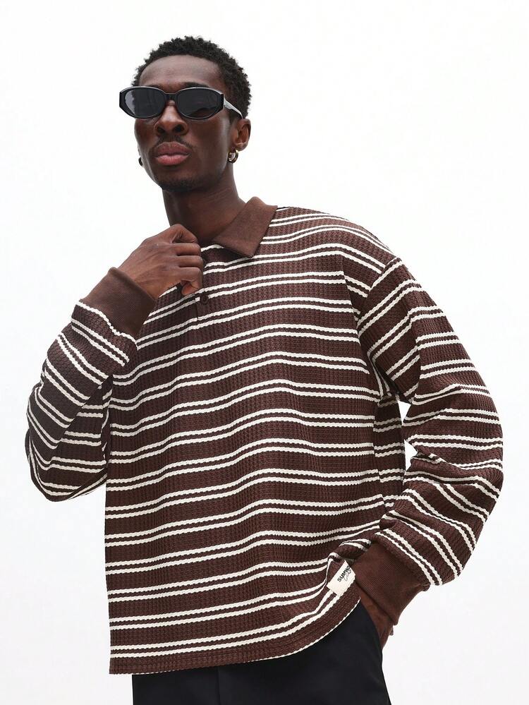 Koszulka polo z długim rękawem i poziomym paskiem