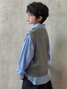 DAZY Tween Boys Sweater, Fall Vest - Grey - View 6