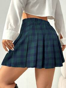 SHEIN EZwear Gonna a pieghe a-line in stile retrò a quadri di taglia grande