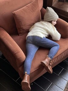 SHEIN 年轻女孩套头衫，带星星亮片装饰，柔软蓬松面料，圆领长袖针织毛衣，适合休闲、旅行、度假、居家、日托、娱乐、派对、学校 - 白色 - 查看 6