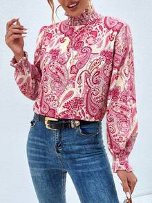 EMERY ROSE Women's Fashion Casual Paisley Print Turndown Collar Cuff Shirt - Multicolor - View 3