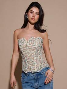 SHEIN BAE 女式碎花修身吊带背心，时尚夏季百搭背心 - 白色 - 查看 4