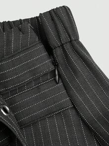 SHEIN Sweetro Fashionable Sweet Casual Pleated Short Striped Metallic Punk Mini Skirt - Grey - View 7